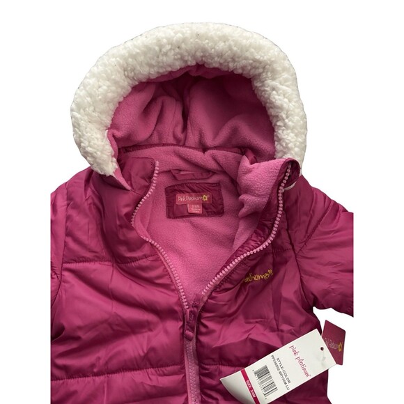 NWT Pink Platinum Baby Girls' One-Piece Puffer Winter Snowsuit with Hood 3-6 Mo - Picture 4 of 5
